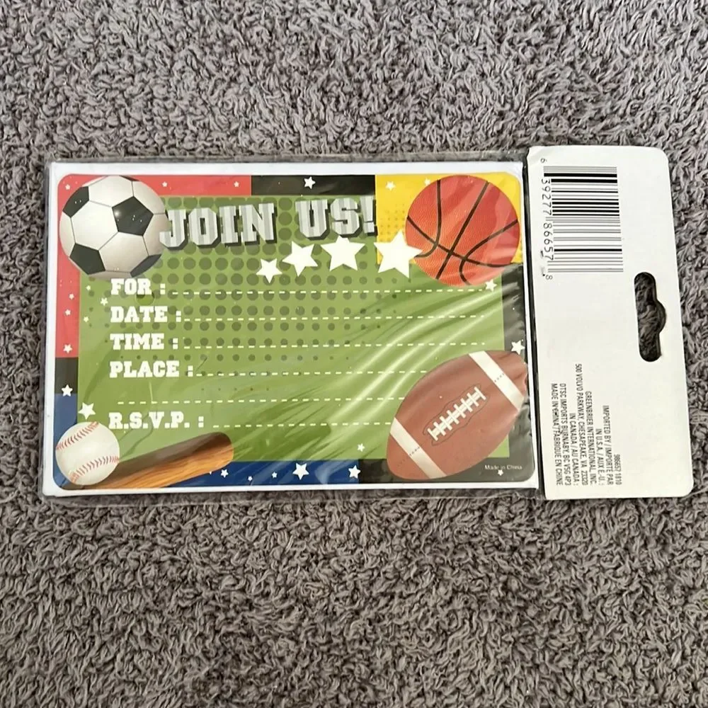 Greenbrier sports party invitations with envelopes included  NEW